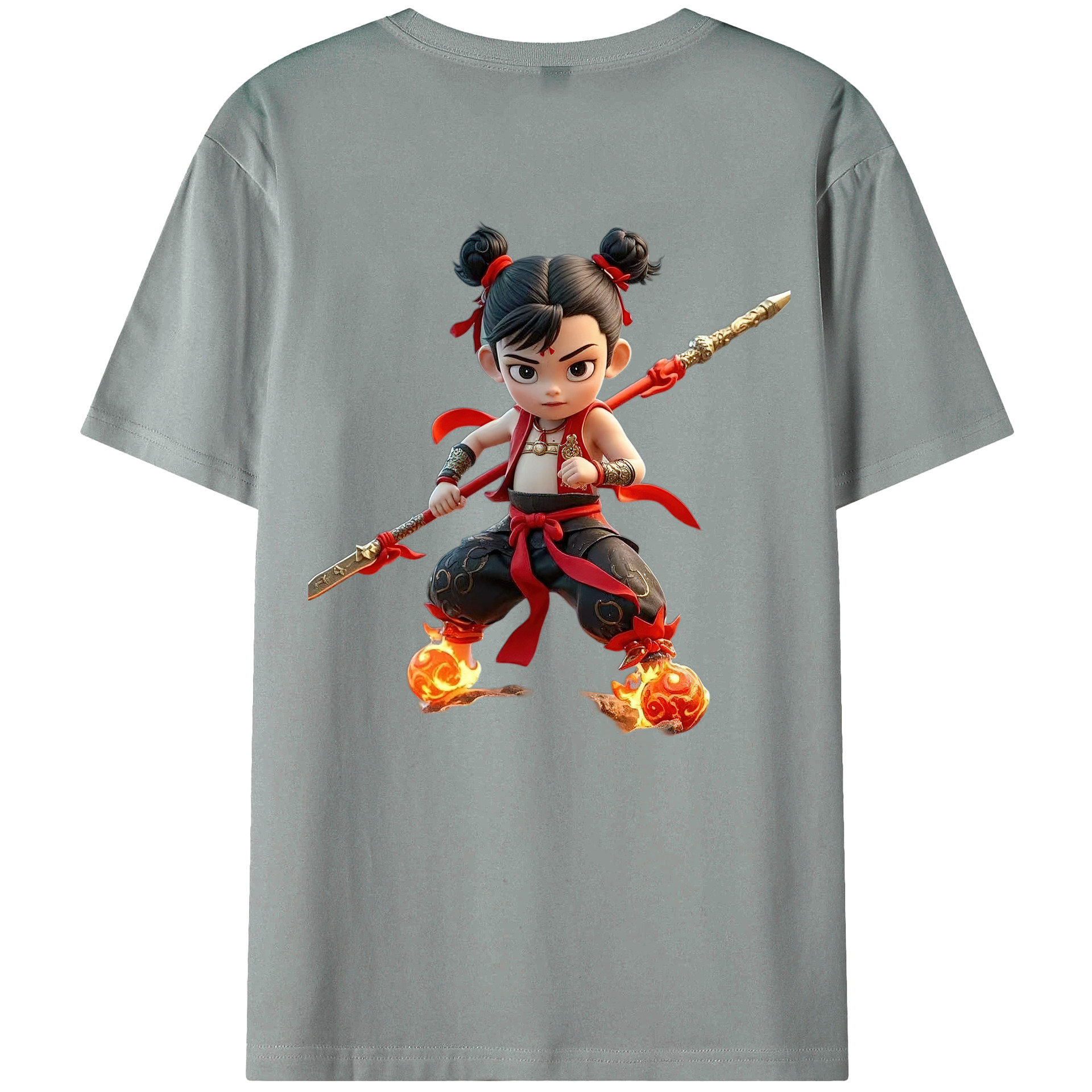 （画像用） Ne Zha 2 ナタ 魔童の大暴れ 綿100％ メンズ半袖Tシャツ（バックプリント） 通気性